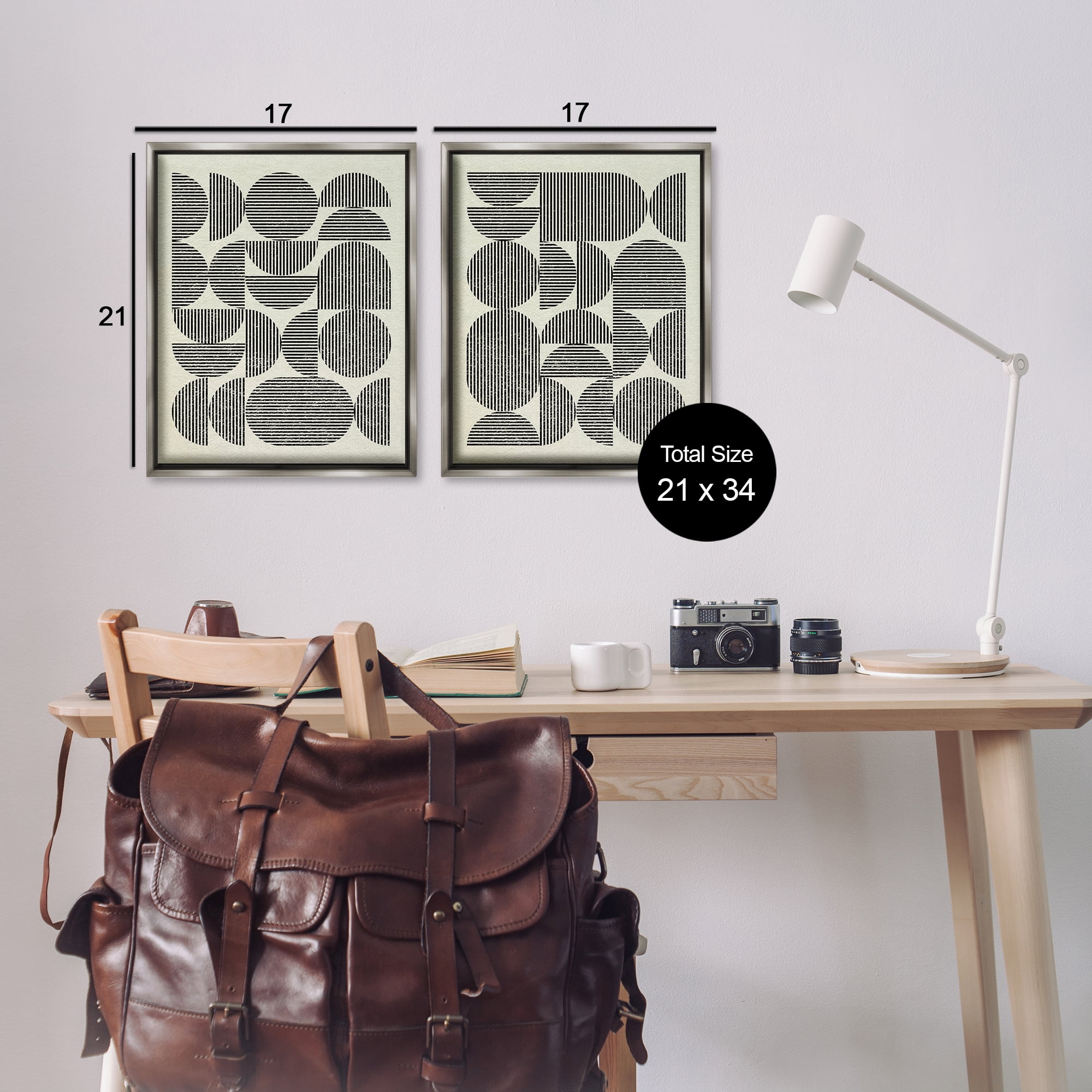 Stupell Industries Minimalist Modern Geometric Abstract Painting Gray Floater Framed Canvas Art Print Wall Art, 17 x 21, Set of 2