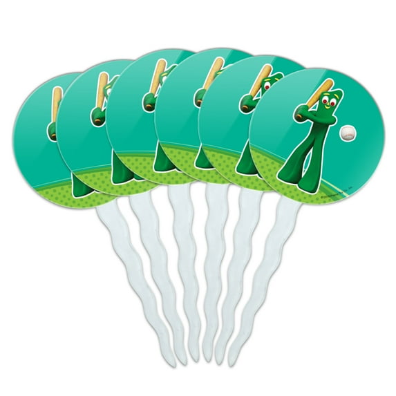 Baseball Player Gumby Cupcake Picks Toppers Decoration Set of 6
