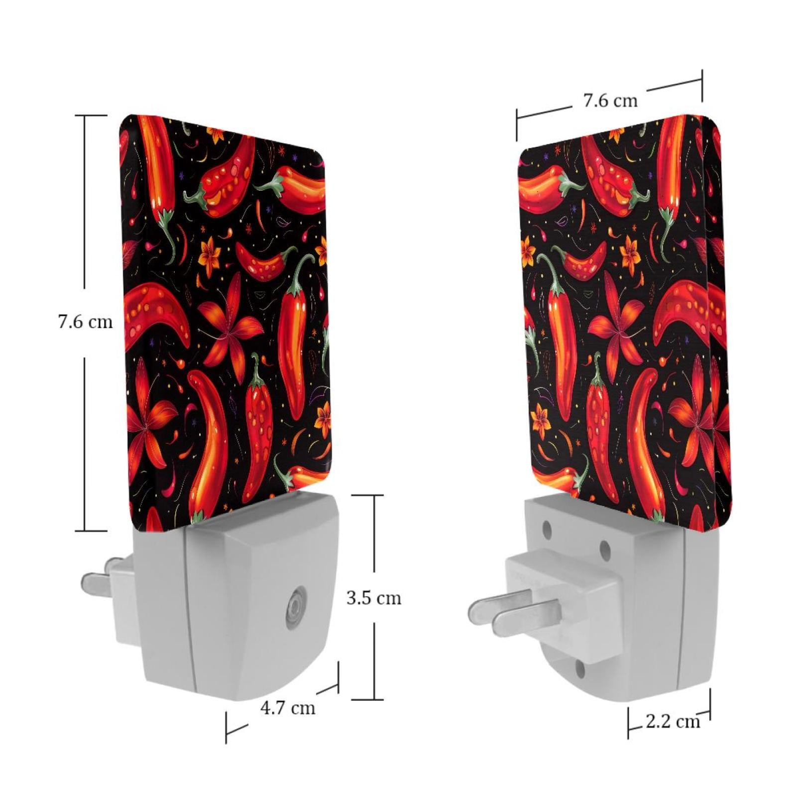 PhooArto Chili Peppers and Flowers Pattern Plug in LED Night Light Auto Sensor Dusk to Dawn Decorative Night for Bedroom, Bathroom, Kitchen, Hallway, Stairs, Baby's Room, Energy Saving