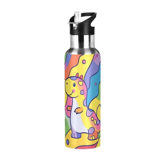 Yayeee 20oz Insulated Water Bottle Double Wall Stainless Steel with Flip Straw Lid, Vibrant Dinosaur