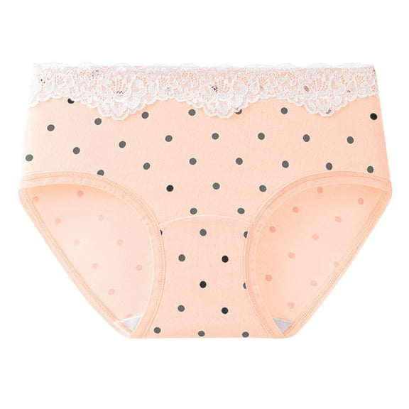 Wdfiry Women's Cotton Underwear High Waist Plus Size Lace Briefs Breathable Seamless Panties with Black Polka Dot Pattern