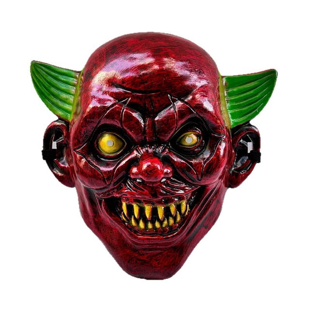 Máscara Scary Jingle Clown de PVC, cara completa con orejas verdes, adulto