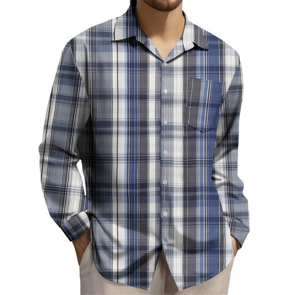 USNSM (S-5XL) Big and Tall Mens Plaid Button Down Shirts Wrinkle Free Stretch Business Casual Long Sleeved Lapel Shirt Tops Multicolor L