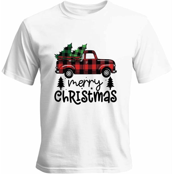 Camisetas gráficas informales de manga corta para hombre con diseño de camión de granja y Feliz Navidad