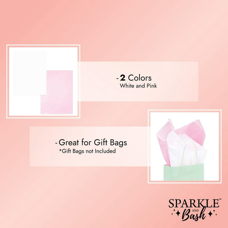 Sparkle and Bash 60 Sheets Pink & White Tissue Paper for Gift Wrapping Bags, Metallic Bulk Set