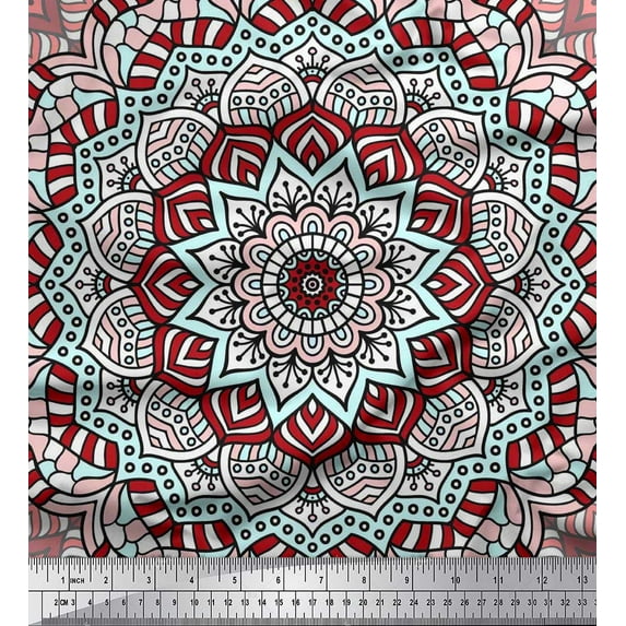 Soimoi Crepe Silk Fabric Moroccan & Mandala Kaleidoscope Decor Fabric Printed Yard 42 Inch Wide