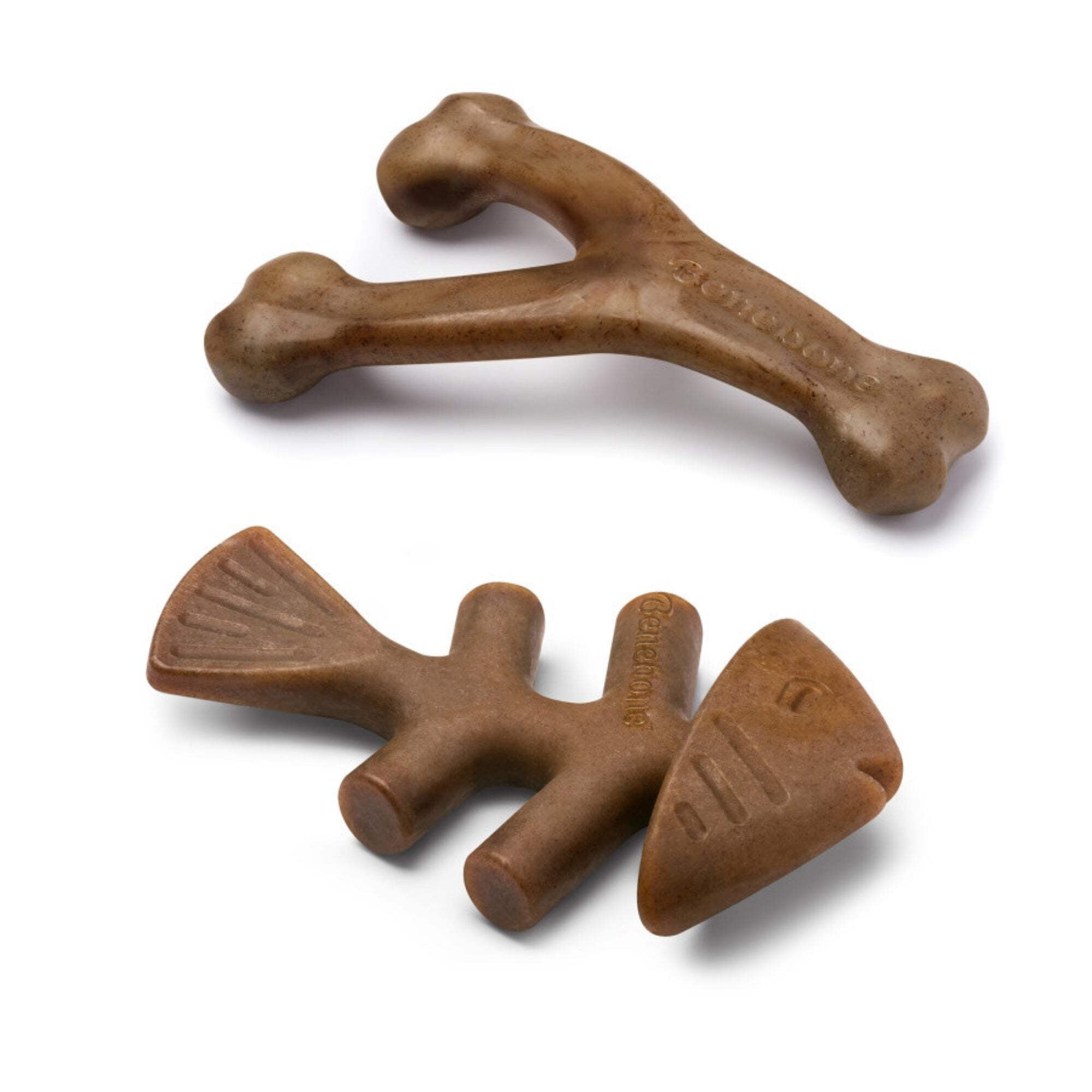 Benebone Fishbone Wishbone Dog Chew Toy Bacon, 1ea/MD|2 pk