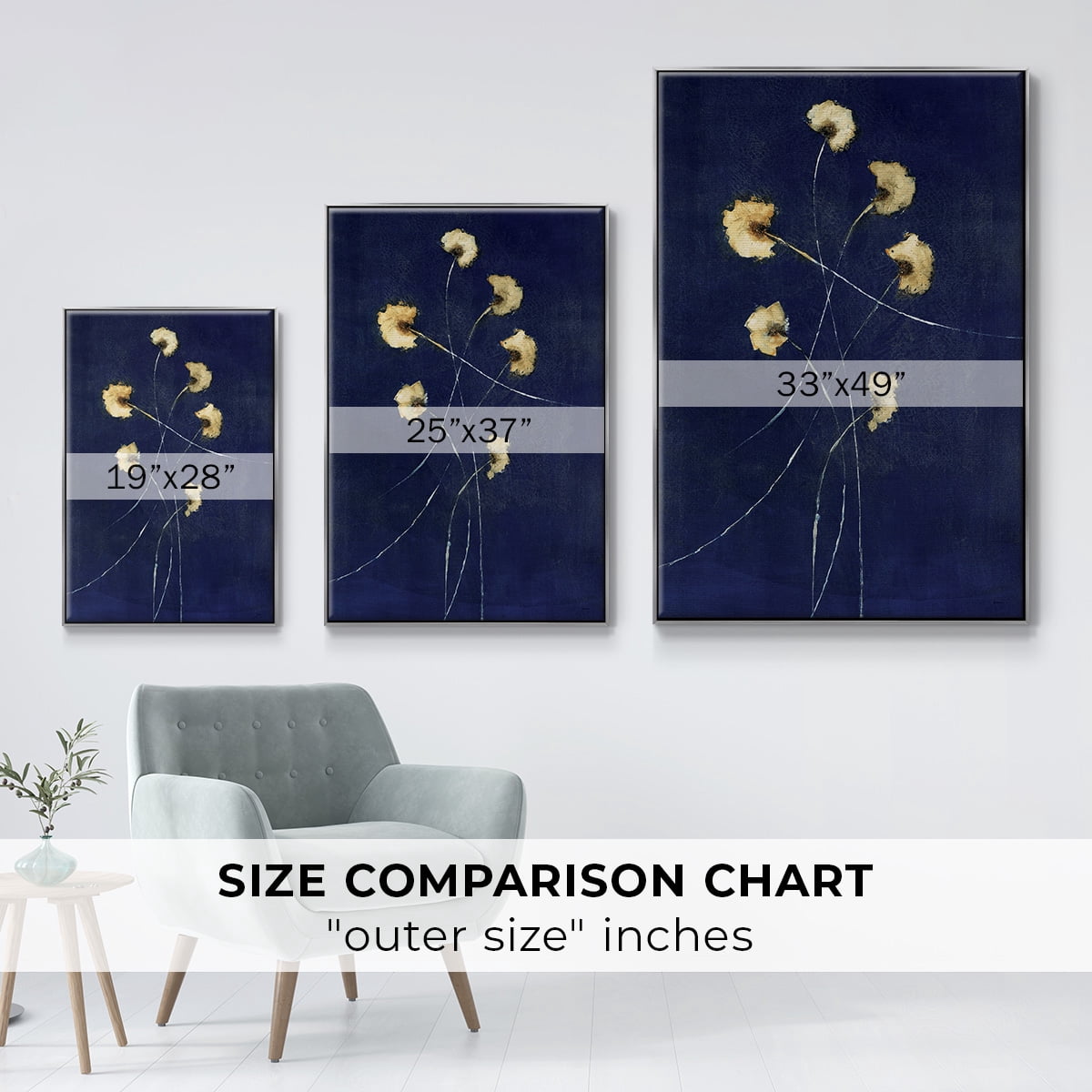 Indigo 1 Framed Premium Gallery Wrapped Canvas - Ready to Hang - 25 x 37 - Silver Floating Frame
