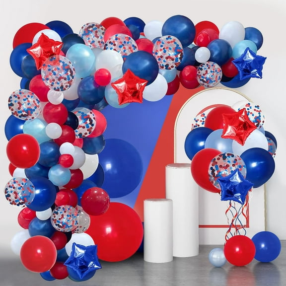 YQWIN 140PCS Navy Blue Red White Balloon Garland Arch Kit Baseball Balloon Garland Baseball Party Decorations Hero Party Supplies Nautical Baseball Star Foil Balloons for Boys Hero Party Decorations