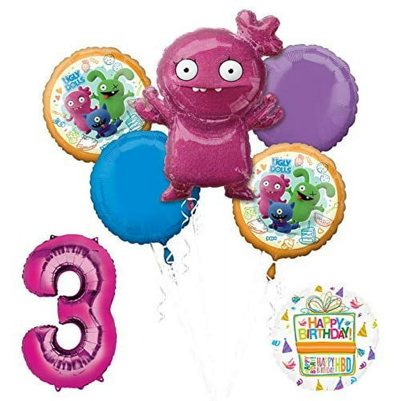 Ugly Dolls 3rd Birthday Party Supplies 34" Pink Number 3 Balloon Bouquet Decorations