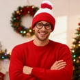 thumbnail image 3 of Red White Beanie Waldo Hat Christmas Pom Pom Striped Knit Hat with Glasses, 3 of 7