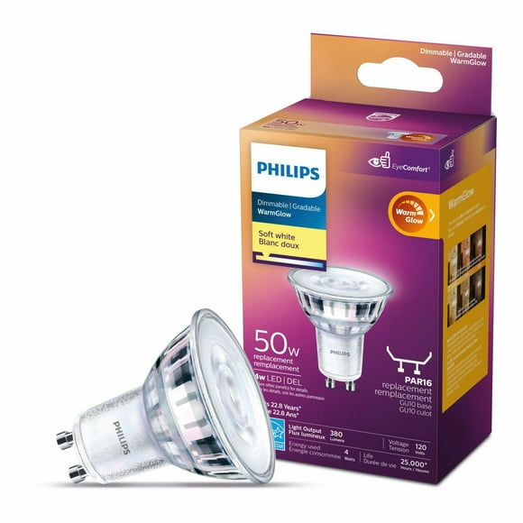 Philips LED PAR16 GU10 50W Equivalent Reflector Energy Saving Light Bulb, Dimmable Soft White (2700K)