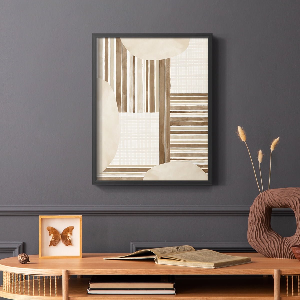 Neutral Stripes in Black Solid Wood 16 x 20 Framed Print