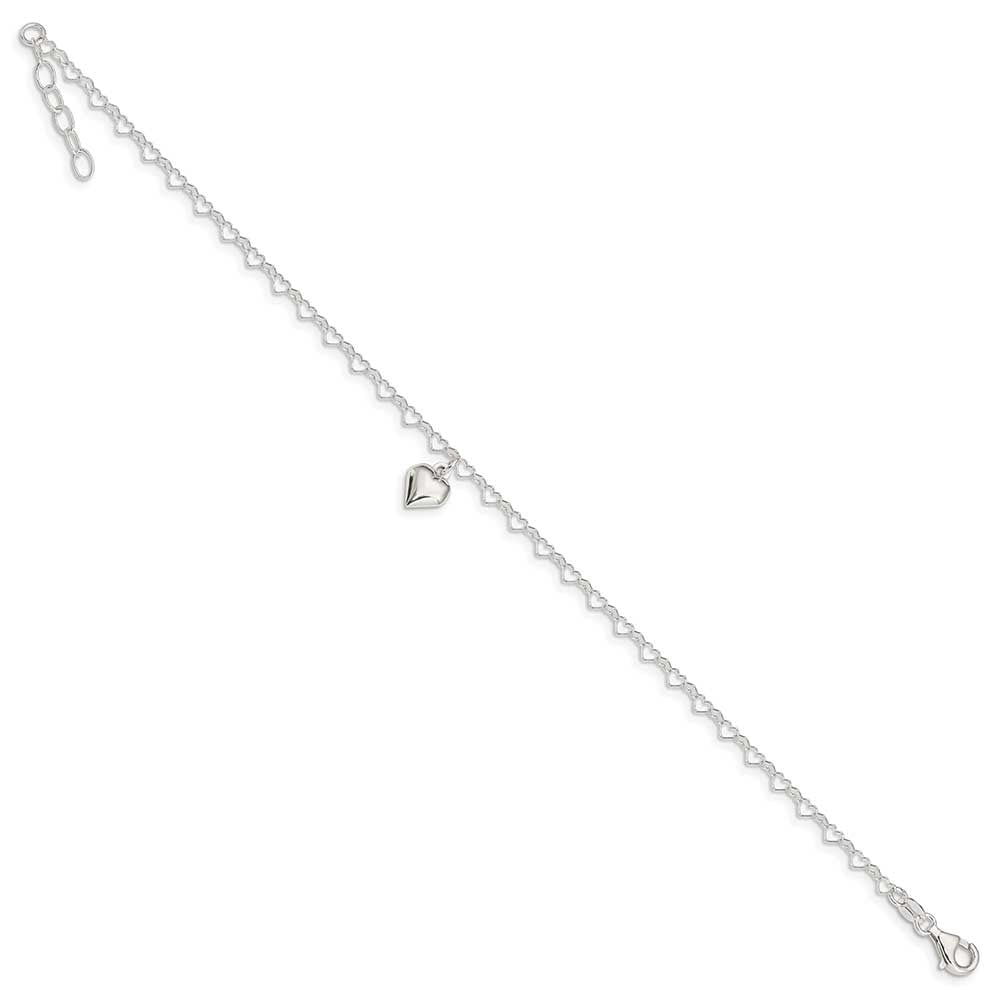 FJC Finejewelers Sterling Silver Polished Fancy Link Puffed Heart With 1in Ext. Anklet