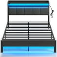 thumbnail image 5 of Greenstell Queen Size Bed Frame with Charging Station and LED Lights, Upholstered Headboard with Storage Shelves Platform Bed, Dark Gray, 5 of 6