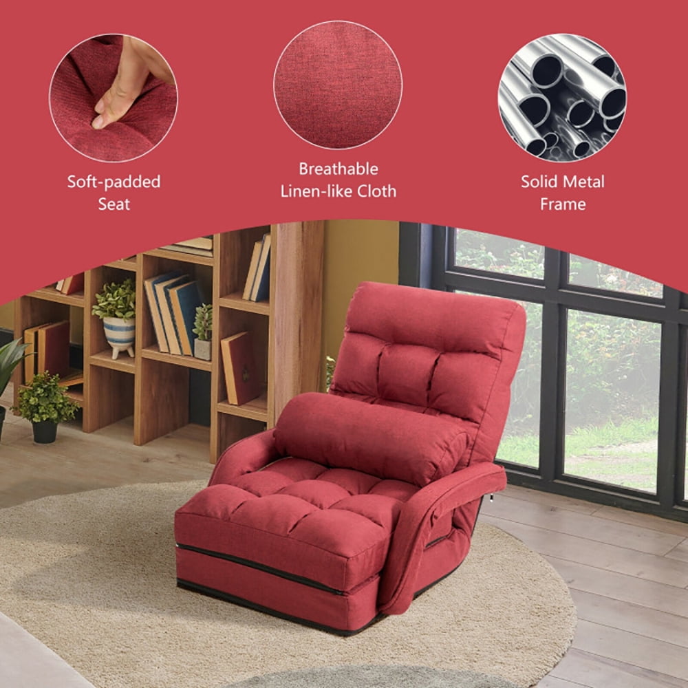 Finihen Folding Lazy Sofa Chair, Floor Chair, Folding Lazy Floor Chair Sofa with Armrests and Pillow, for Living Room, Bedroom, for Gaming, Reading, Red Finihen Folding Lazy Sofa Chair, Floor Chair, Folding Lazy Floor Chair Sofa with Armrests and Pillow, for Living Room, Bedroom, for Gaming, Reading, Red