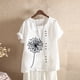 thumbnail image 2 of Mujeres Casual Algodón y Lino Top Impreso Manga Corta Botón Túnica Camiseta Blusa Tops Fridja  nalpqowj29393, 2 of 5