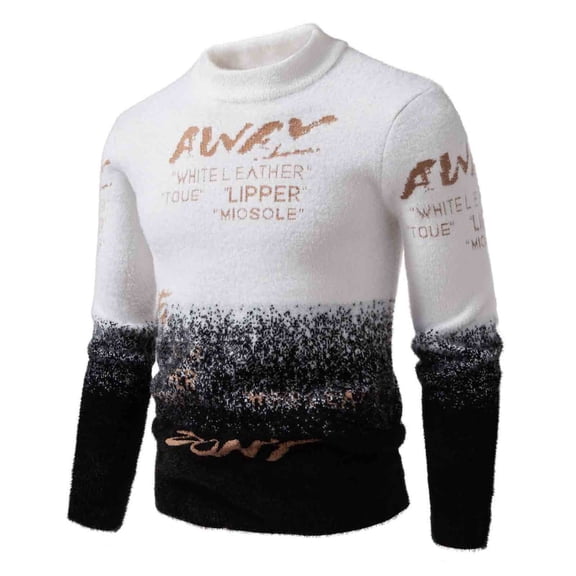 Donemore Men Gradient Thickened Loose Fashionable Warm Imitation Mink Knitted Sweater Half-High-Neck Collar Sweater