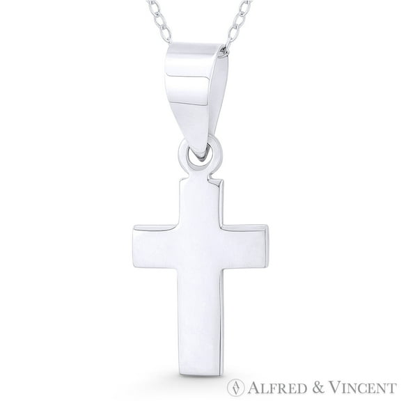Flat Latin Crucifix Christian Cross Pendant w/ Chain Necklace in .925 Sterling Silver