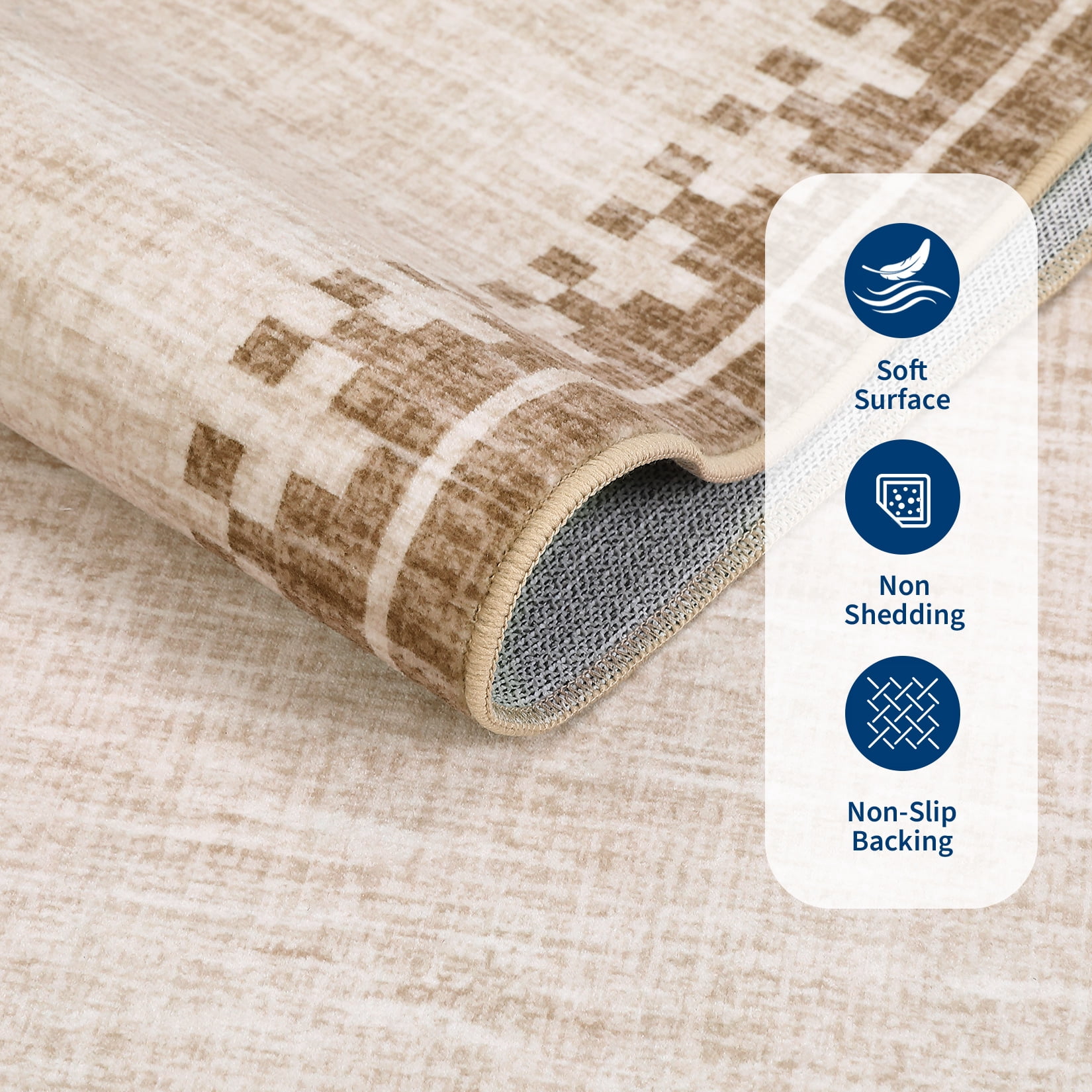 COZONY 10'x13' Modern Bordered Extra Large Area Rug, Non-Slip Washable Low Pile Carpet for Spacious Rooms, Linen