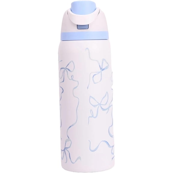 304 Stainless Steel Vacuum Insulated Sports Mug with Handle and Straw 32 Ounces Blue Bow