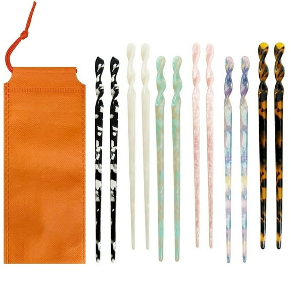 12 Pieces ChunHan Style Hair Sticks - Premium Tortoiseshell Acetate Material, Smooth & Hair-Friendly, Traditional Chinese Hair Accessories for Women Girls, Ideal Gift for Cosplay and Festivals