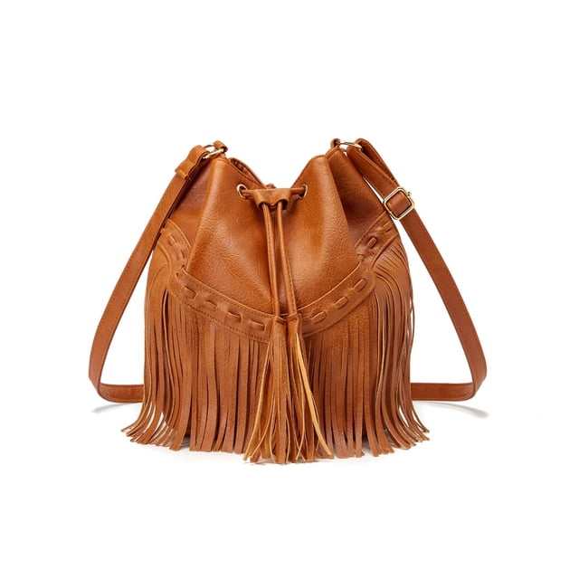 Bolso tipo bandolera de piel Gladdon con flecos, marrón, para mujer