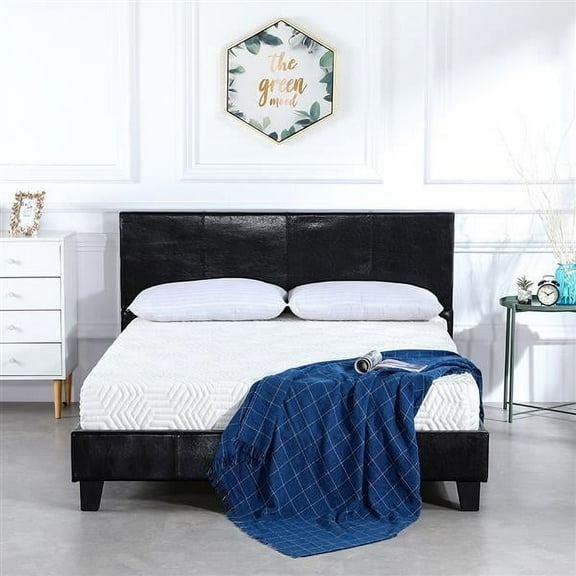 Wulawindy Faux Leather Upholstered Platform Bed Frame Black With Wooden Slats Twin59.8.X80.7x35 Inches
