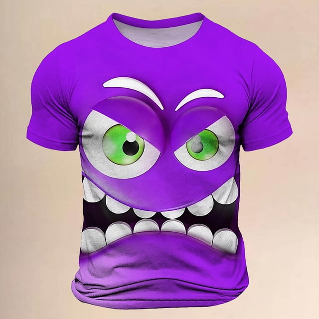 T-shirt à Col Rond à Manches Courtes pour Homme, Printemps Été, Décontracté, Imprimé Émoticône, Coupe Confortable pour Loisirs Quotidiens