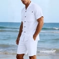 thumbnail image 3 of Aofany Men's 2 Piece Short Sets Casual Button Down Shirt and Shorts Set Summer Loose Linen Beach Outfits Set with Pocket, 3 of 8