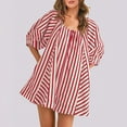 thumbnail image 2 of Lenpel Rompers for Women Summer Striped Lantern Half Sleeve V Neck Tie Front Oversized Jumpsuits Casual Loose Overall Shorts, 2 of 7
