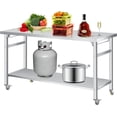 thumbnail image 1 of Table Pliante en Acier Inoxydable Robuste 60 Pouces x 24 Pouces, Poste de Travail à Double Niveau avec Tablette Inférieure Réglable pour Cuisine, Restaurant, Maison, Garage, 1 of 5