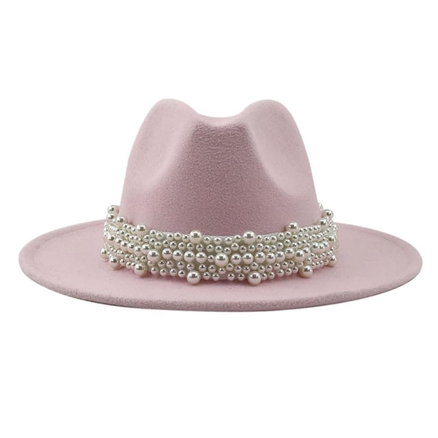 Minnieouse Cashmere Fedora Hat Womens Wide Brim Hats Dress Bowler Hat Cap Sombreros Rosa