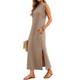 thumbnail image 3 of Fantaslook Womens Maxi Dress Round Neck Sleeveless Sundress Loose Split Wrinkle-Free Summer Long Dresses with Pockets, 3 of 8