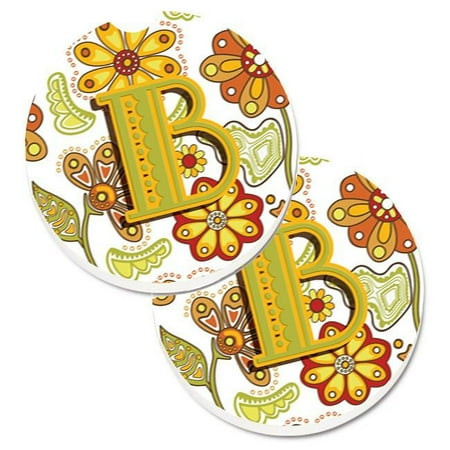 

Letter B Floral Mustard & Green Set of 2 Cup Holder Car Coaster