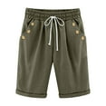 thumbnail image 4 of MNCEKFOD Women's Bermuda Shorts Summer High Waisted Casual Shorts Lightweight Elastic Drawstring with Button Pockets Lounge Short Pants Army Green L, 4 of 5