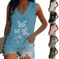 thumbnail image 3 of Casual V-Neck Tanks Tops Sleeveless T Shirt for Women Buterfly Rhinestone Top Baggy Thin Basic T-Shirt, 3 of 3
