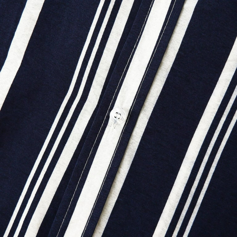 VSSSJ Men's Casual Shirts Slim Fit Striped Print Short Sleeve Button Down  Turndown Collar Top Shirt Leisure Fashion Thin Walking Streetwear Navy XXXL