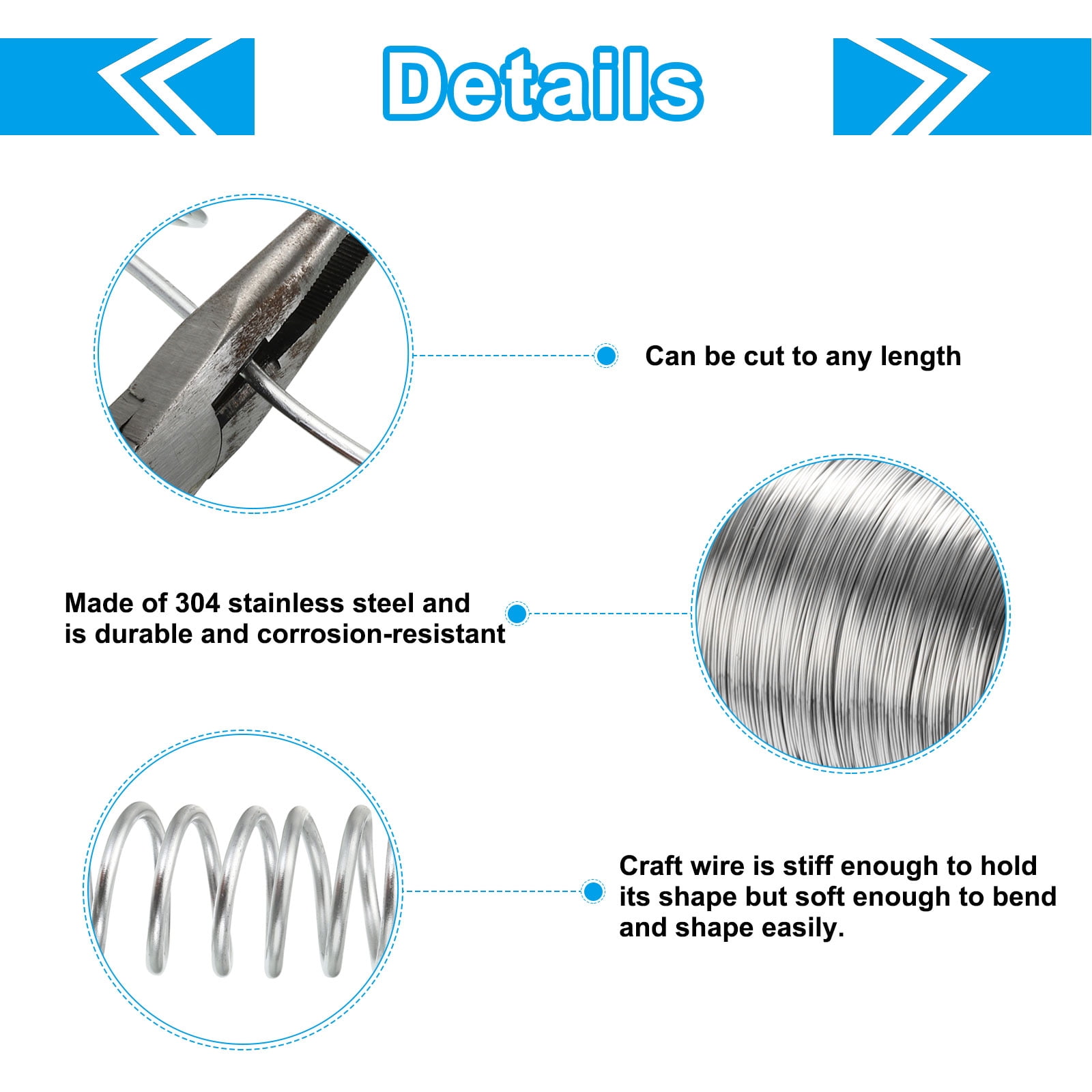 Uxcell 304 Stainless Steel Wire, 328 Ft 0.7mm 21 Gauge Jewelry Wire Soft Craft Wire Beading Wire, Silver