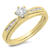 0.50 Carat (ctw) 10K Yellow Gold Round Cut Diamond Ladies Bridal Engagement Ring With Matching Band Set 1/2 CT