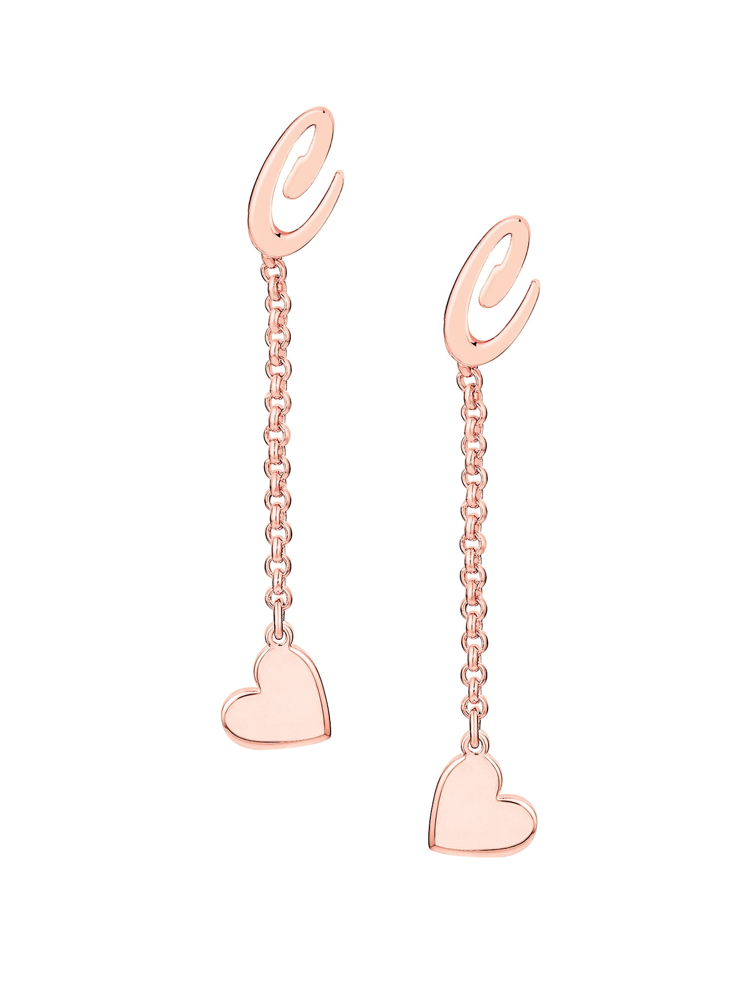 Personalized Planet Women's Script Initial Earring with Heart Dangle Button Drop Earrings