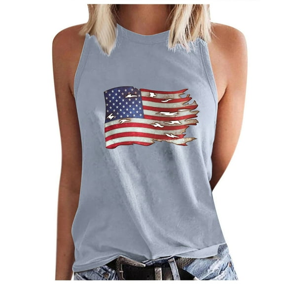 IROINNID Patriotic Shirts for Women Round Neck Tank Summer Independence Day Tops Regular Vest Tops Sleeveless Tops