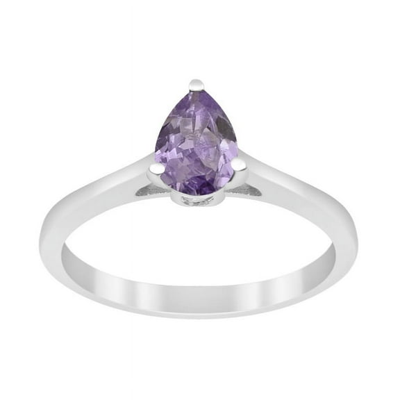 7x5mm Pear Shape Amethyst Gemstone 925 Sterling Silver Solitaire Women Engagement Ring