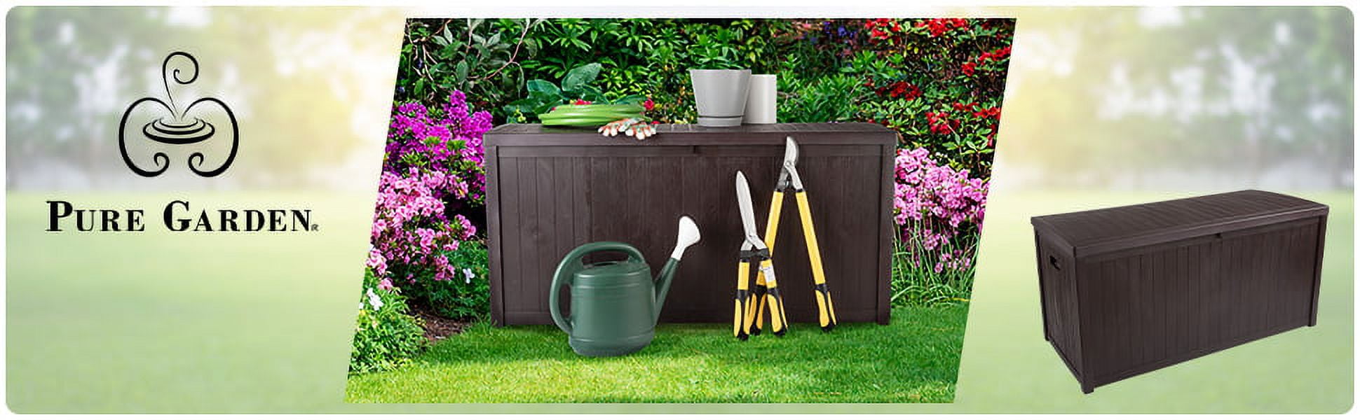 Storage Box - 113-Gallon Container for Patio Storage - Durable and Fade-Resistant Resin Deck Box - Outdoor Furniture by Pure Garden (Brown)
