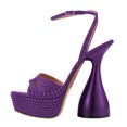thumbnail image 3 of FSJ Women Graceful Rhinestones Platform Chunky High Heel Sandals Ankle Strap Round Open Toe Wedding Party Shoes Size 8 Purple, 3 of 4