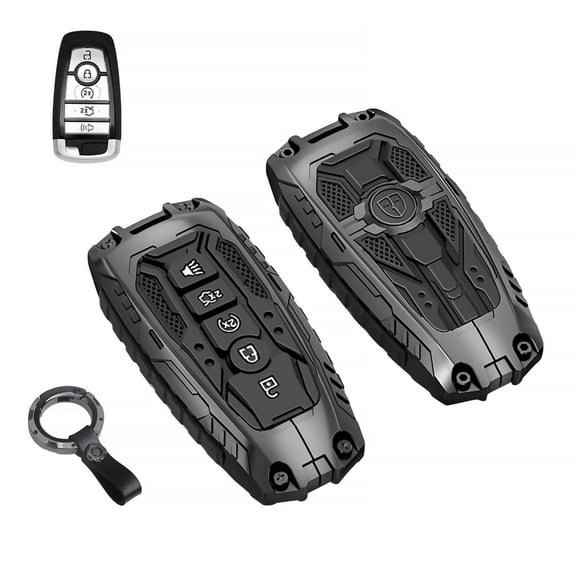 Heavy Duty Key Fob Cover for Ford F150 F250 Explorer Escape Edge, Shockproof Key Case Protector with 3/4/5 Buttons, Anti-Scratch Rubber Keychain