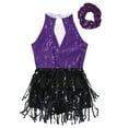 thumbnail image 6 of TiaoBug Kids Girls Sequins Tassel Latin Jazz Leotard Tango Rumba Samba Salsa Dance Dress with Hair Band Purple 10, 6 of 7