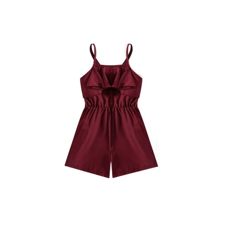 

Kid Girls Casual Playsuit Spaghetti Straps Sleeveless Solid Color Ruffle Short Jumpsuit