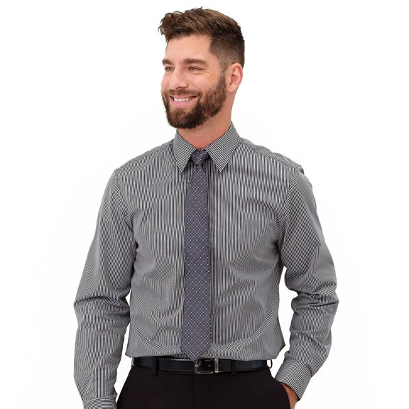 Men's Nick Graham Modern-Fit Stretch Dress Shirt & Tie Set Color: Black Gray Stripe Size: XL-34/35