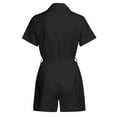 thumbnail image 7 of Wycnly Womens Jumpsuits Casual Button Down Elastic Waist Pocket Mini Jumpsuits Overalls with Belt Trendy Solid Lapel Short Sleeve Short Summer Rompers Black l, 7 of 7